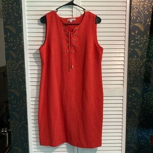 Sandra Darren Orange Sheath Mini Dress Sleeveless Scoop Neck